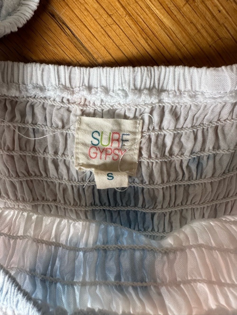 Surf Gypsy Multicolor White Smocked Eyelet Puff Sleeve Mini Dress Womens Small - Picture 5 of 8